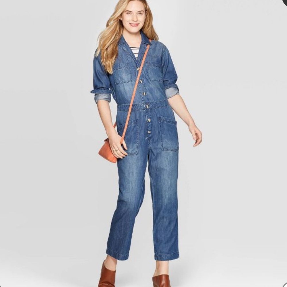 Universal Thread Denim Button-Front Jumpsuit With… - image 1
